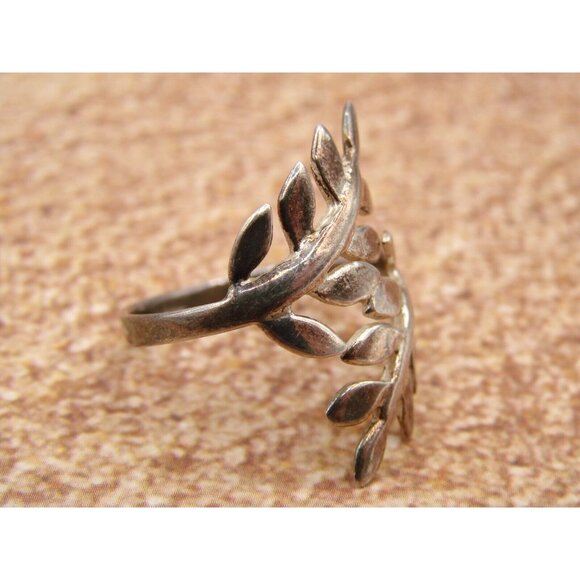 Sterling Silver Ring Leaf Design Size 7 Double Branch Wrap 925 Stamped Unique - Picture 4 of 9